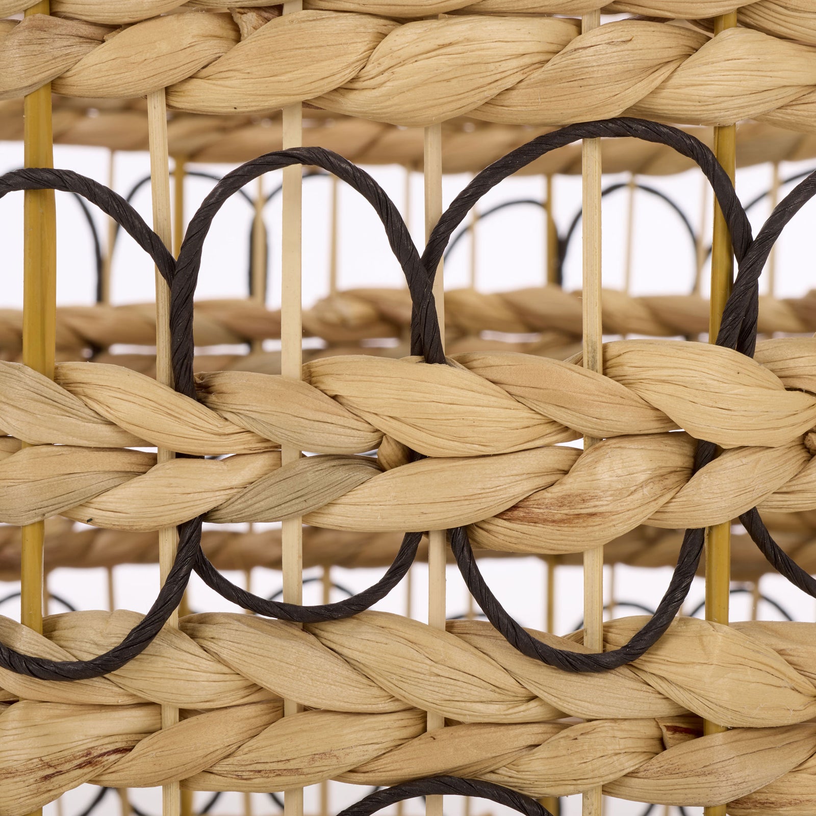 Natural water hyacinth strands intertwine with dark metal loops for textural contrast. || STG1828A-SET3 || swatch_studio