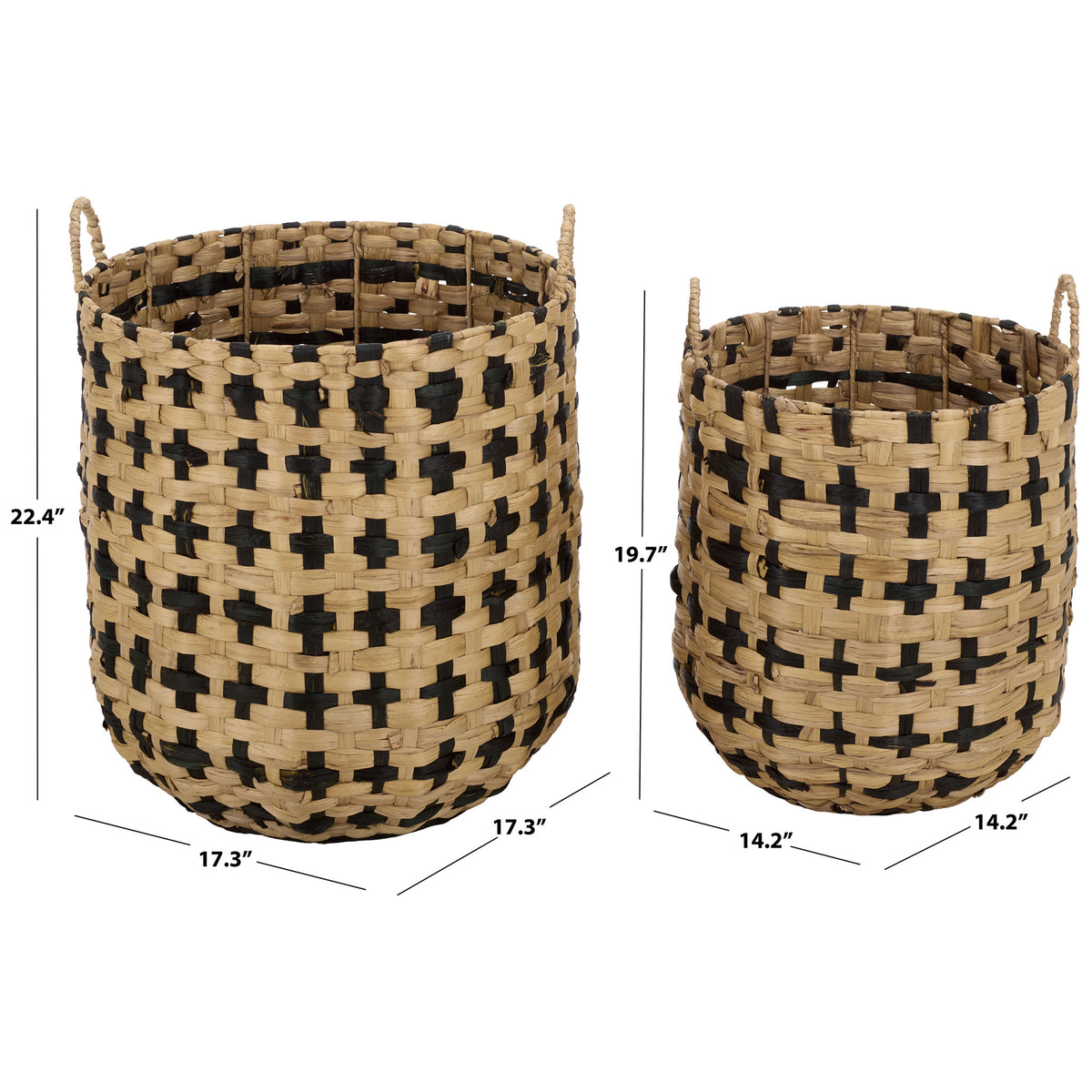 The large basket stands 22.4 inches tall, while the smaller basket measures 19.7 inches tall.