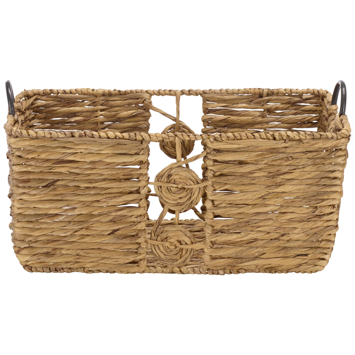 Braided edges and stacked woven circles add texture to this natural storage basket. || STG1830A-SET3 || front_partial_studio