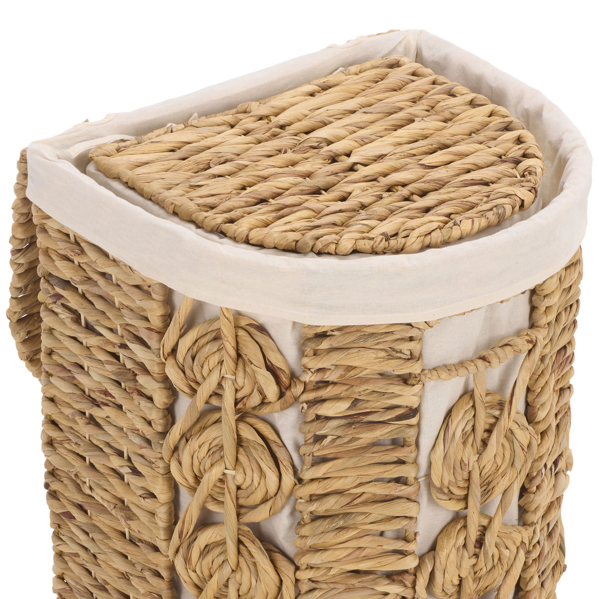 Sculptural braided loops frame a half-round lid and soft ivory linen trim. || STG1831A-SET2 || detail_studio