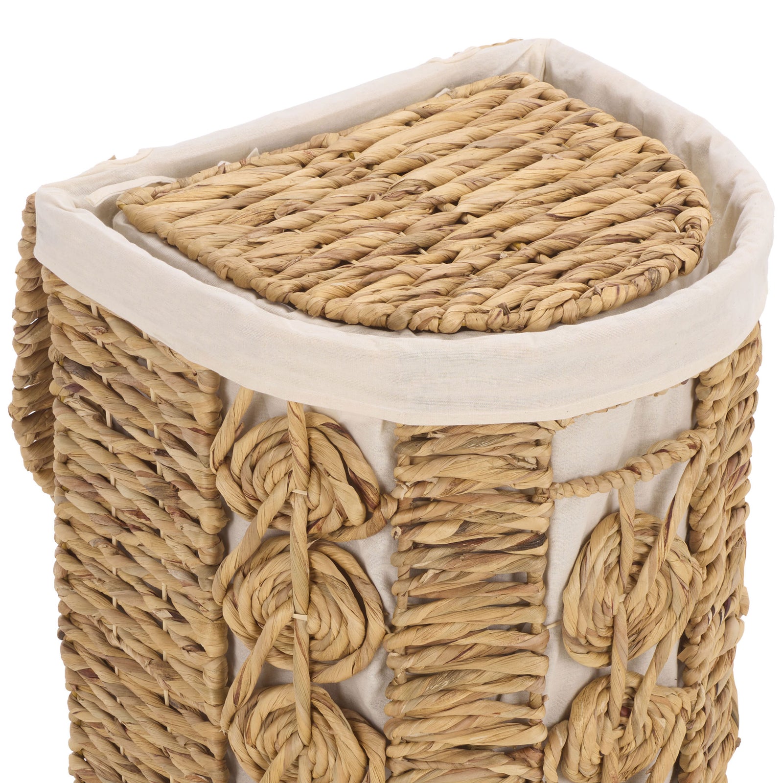 Sculptural braided loops frame a half-round lid and soft ivory linen trim. || STG1831A-SET2 || detail_studio