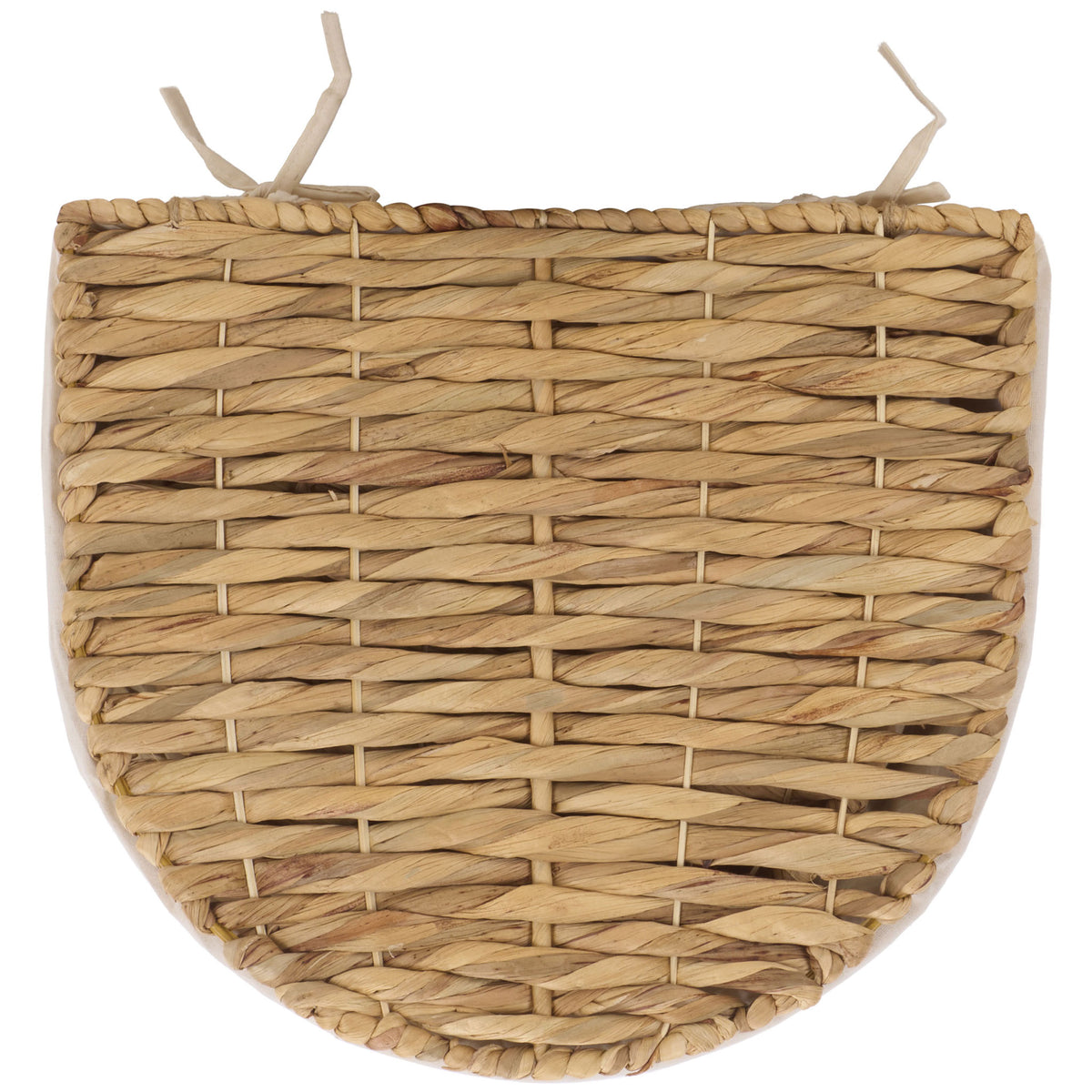 The half-round woven lid features dense natural fibers and slender ivory ties. || STG1831A-SET2 || top_partial_studio