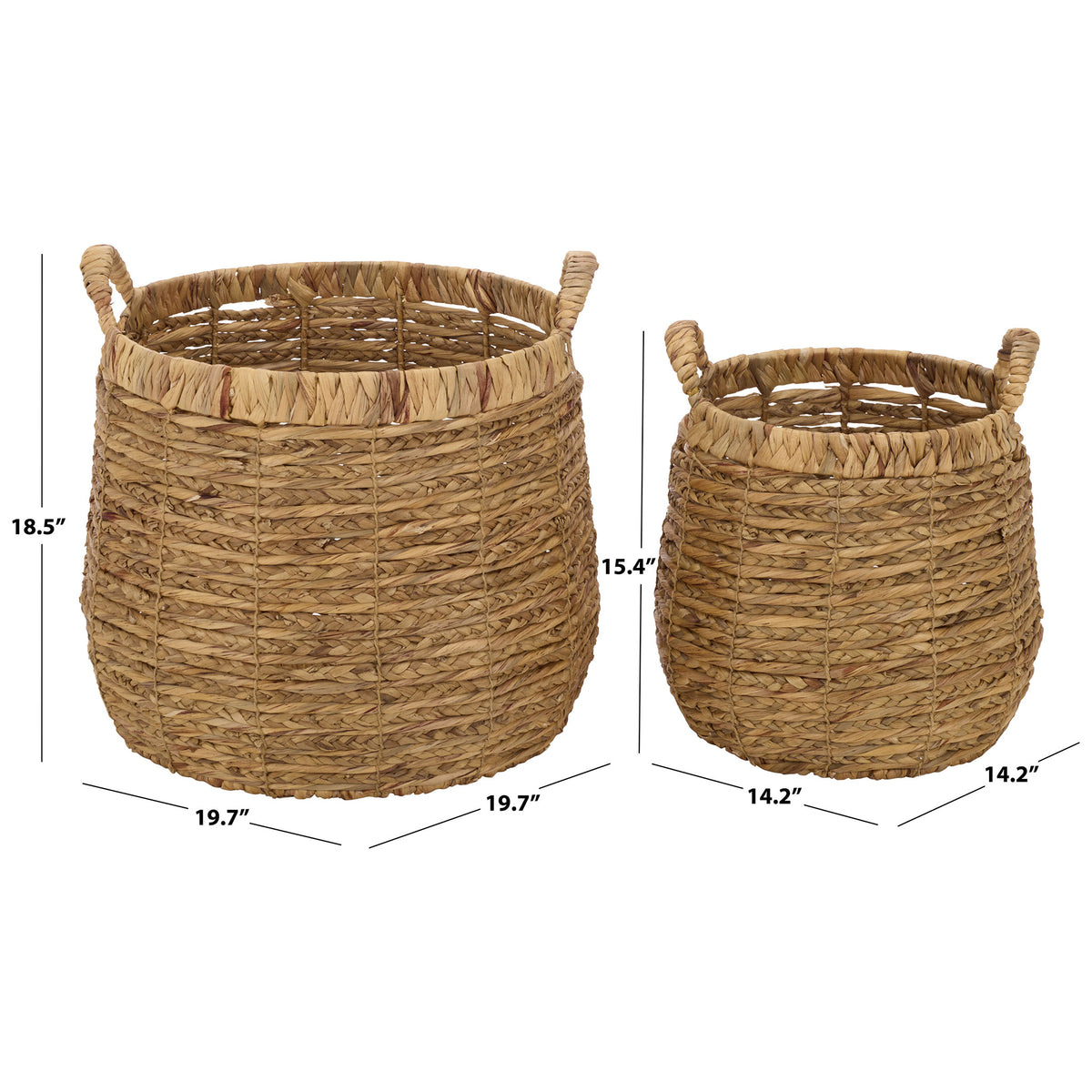 Two complementary basket sizes offer woven storage with wrapped rims and loop handles. || STG1832A-SET2 || dimension_studio