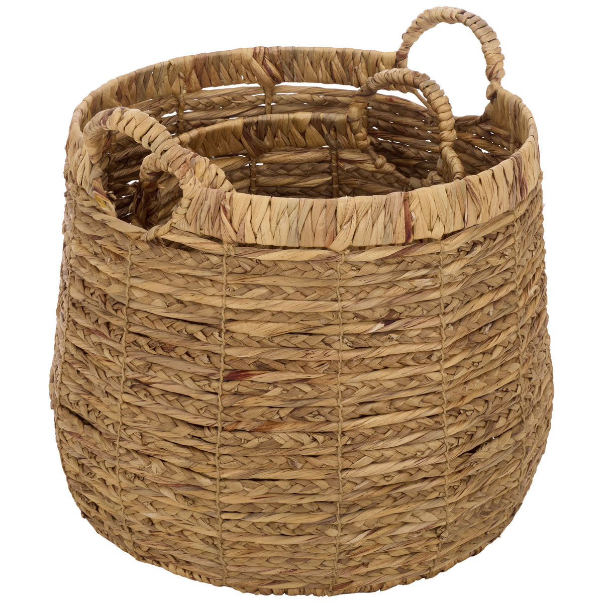 A spacious woven basket pairs an airy interior with loop handles for everyday organizing. || STG1832A-SET2 || front_angle_studio