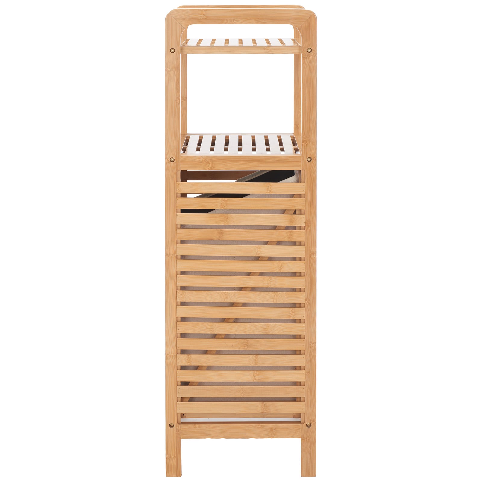 Slim bamboo framing and a slatted side give this laundry organizer an airy profile || STG1903A || side_studio