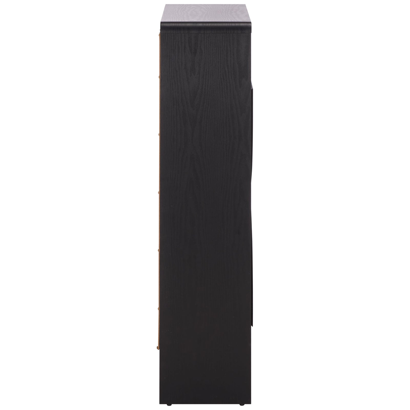 A narrow black wood-grain profile helps this shoe cabinet fit in smaller spaces. || STG3100B || side_studio