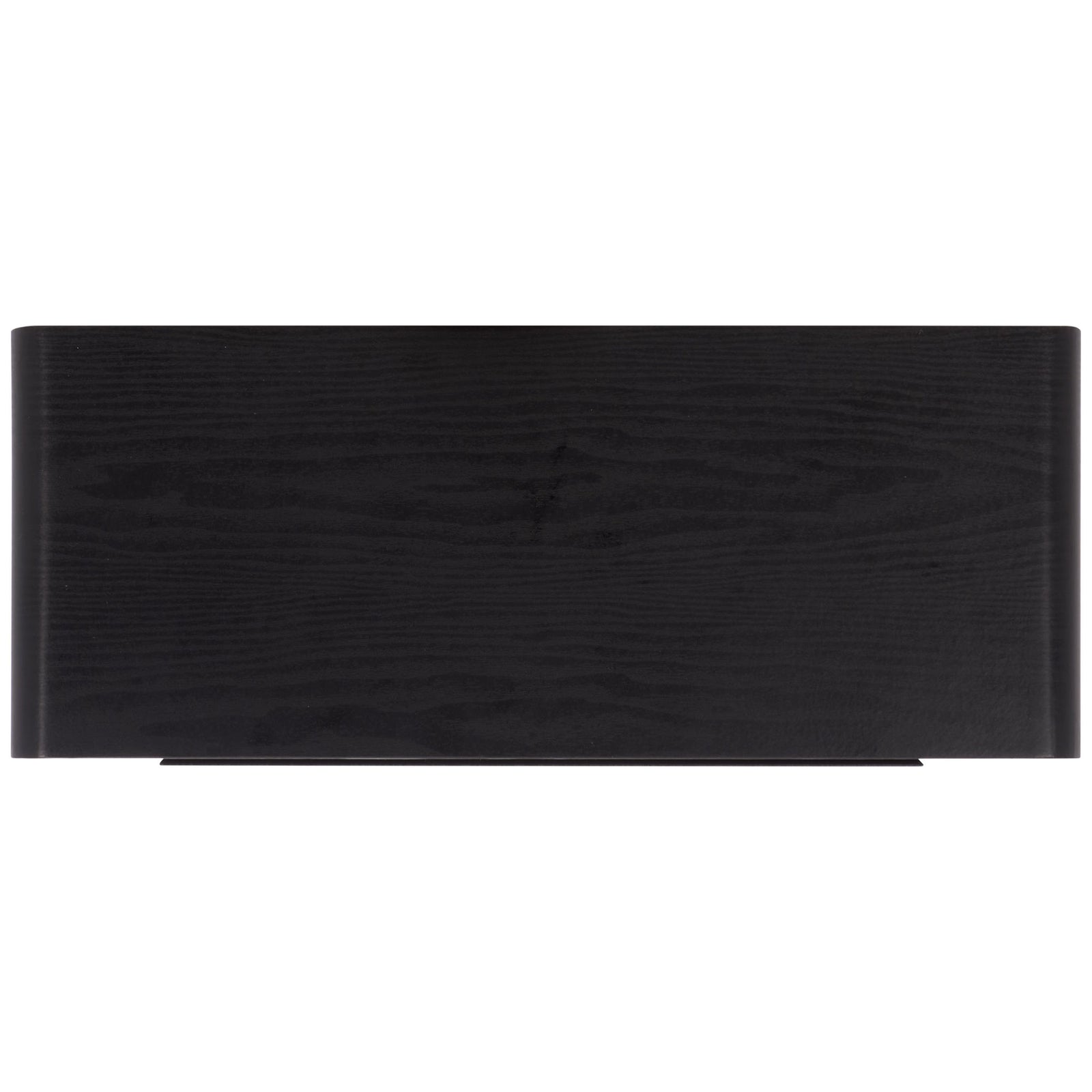The smooth black cabinet top shows subtle wood grain and gently rounded corners. || STG3100B || top_studio