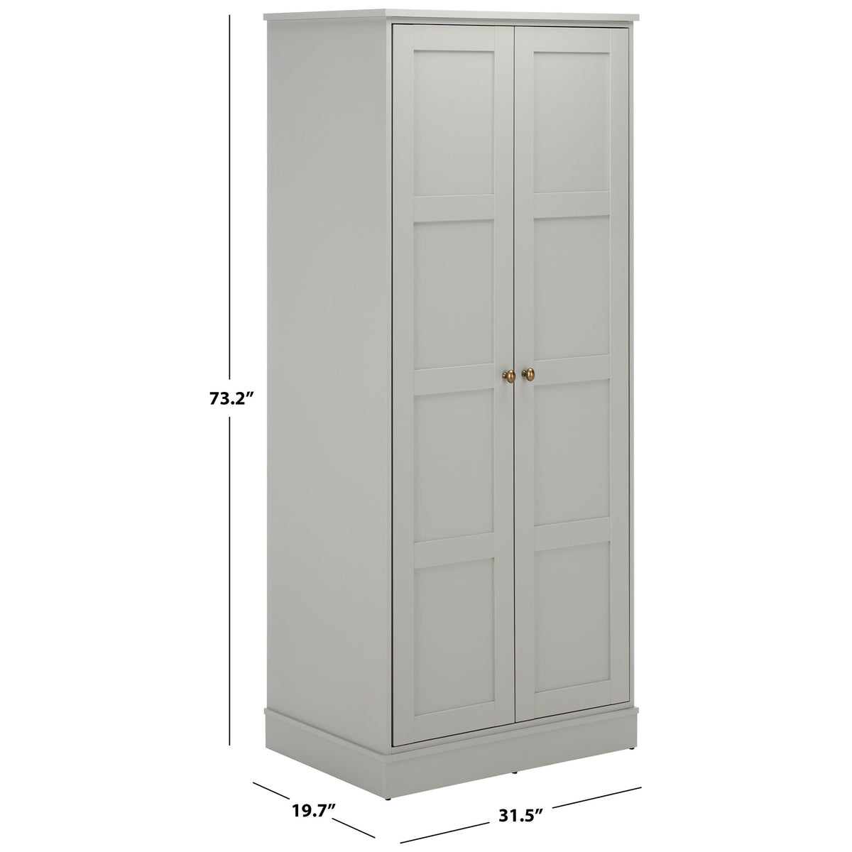 Light gray two-door wardrobe measures 31.5 inches wide, 19.7 inches deep, and 73.2 inches high. || STG3102A-2BX || dimension_studio