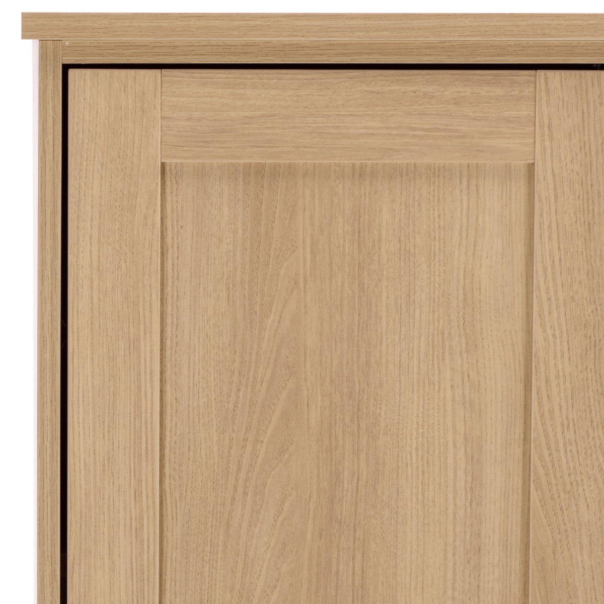 Light wood-grain detailing enriches the recessed door panels and slim top ledge.