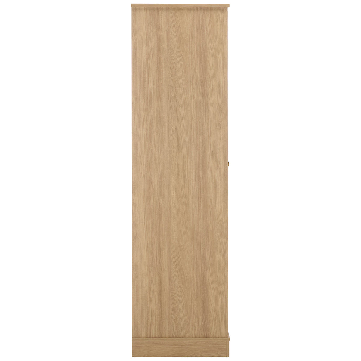 A smooth wood-look side panel and low matching plinth keep the tall wardrobe streamlined. || STG3102B-2BX || side_studio
