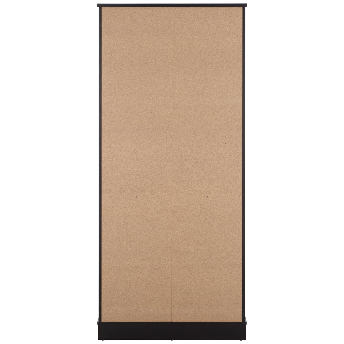 A natural-toned back panel pairs with the black frame and solid plinth of this wardrobe. || STG3102C-2BX || back_studio
