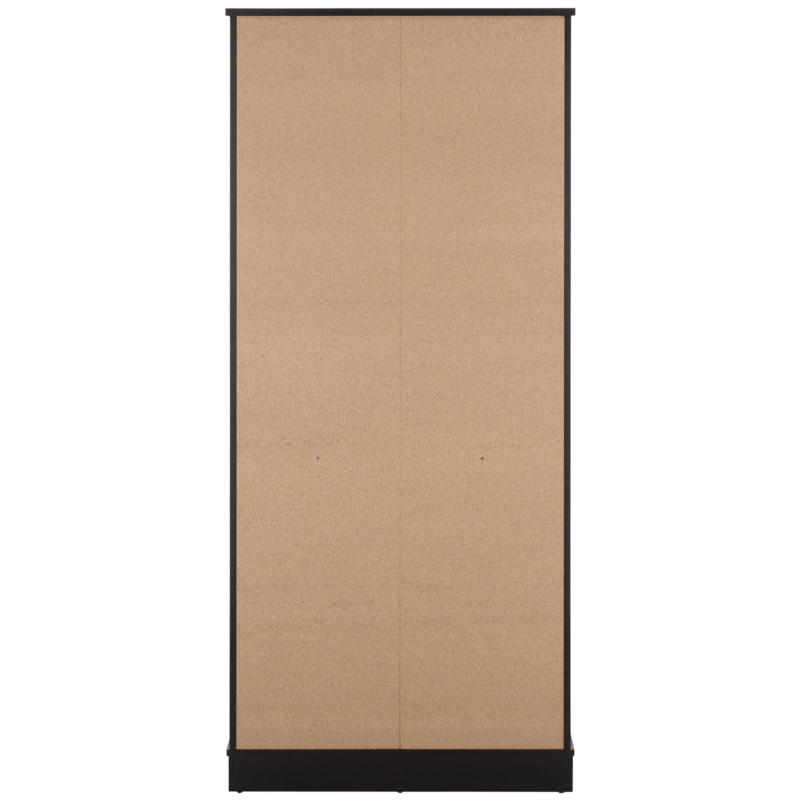 A natural-toned back panel pairs with the black frame and solid plinth of this wardrobe. || STG3102C-2BX || back_studio