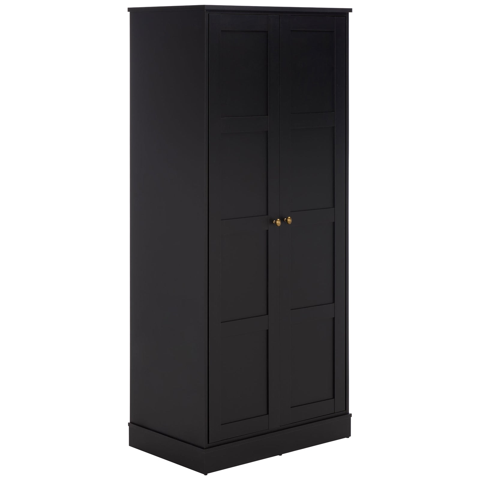 Black framed doors and smooth sides give the wardrobe a sleek, tailored look. || STG3102C-2BX || front_angle_studio
