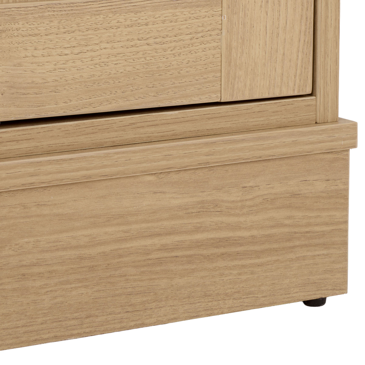 A wood-look plinth adds a sturdy visual base beneath the wardrobe's framed doors. || STG3103B-3BX || leg_studio