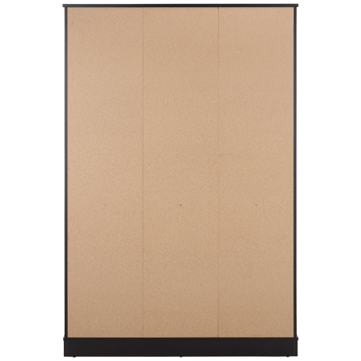 A broad tan back panel sits within black edges above the wardrobe's sturdy plinth. || STG3103C-3BX || back_studio