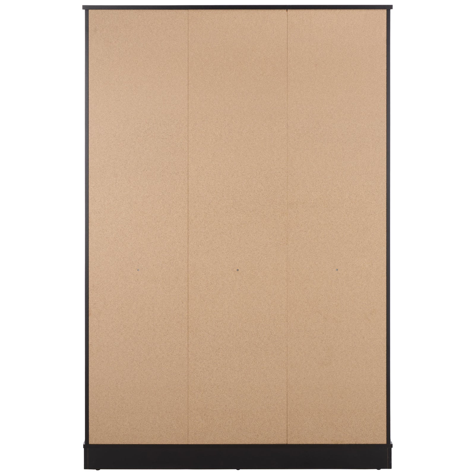 A broad tan back panel sits within black edges above the wardrobe's sturdy plinth. || STG3103C-3BX || back_studio