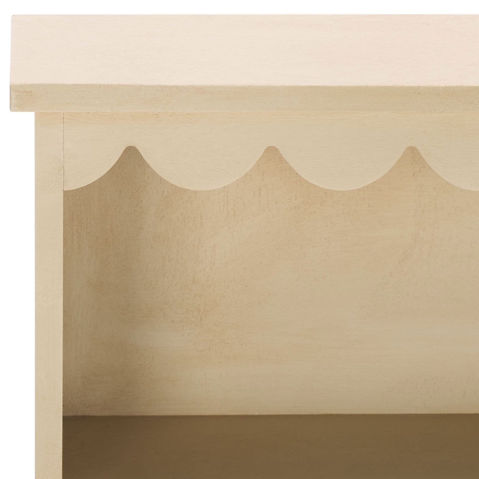 Scalloped trim lends soft curves to the top of the light natural wood rack || STG5702A || detail_studio