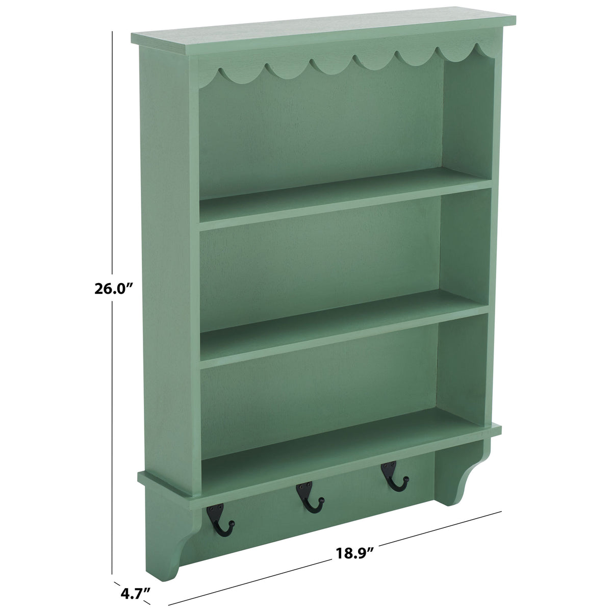 This sage green rack measures 18.9 inches wide, 26 inches high, and 4.7 inches deep