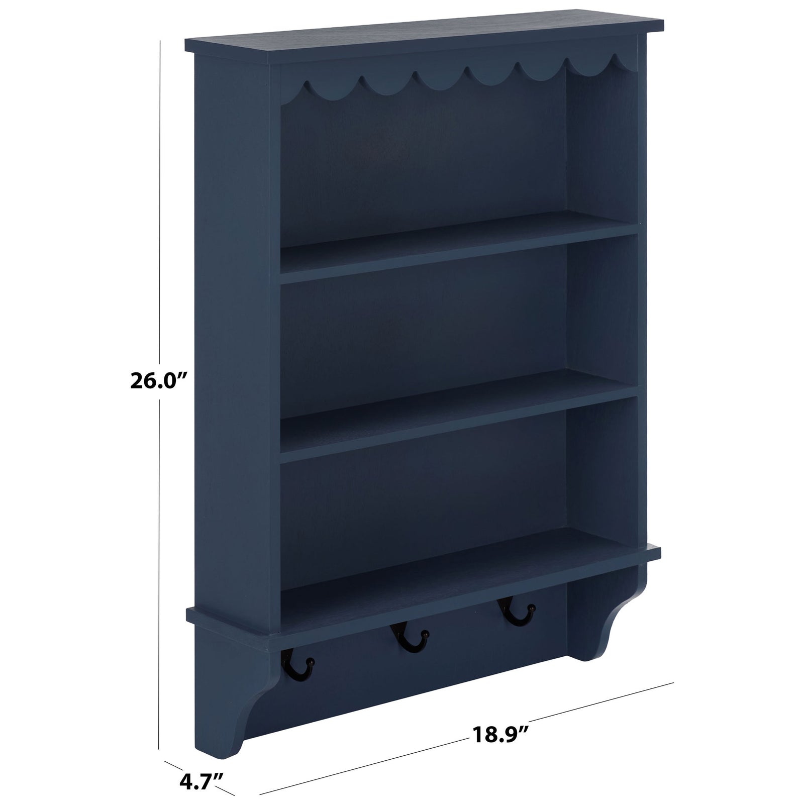 This blue wall rack measures 18.9 inches wide, 26 inches high, and 4.7 inches deep || STG5702D || dimension_studio