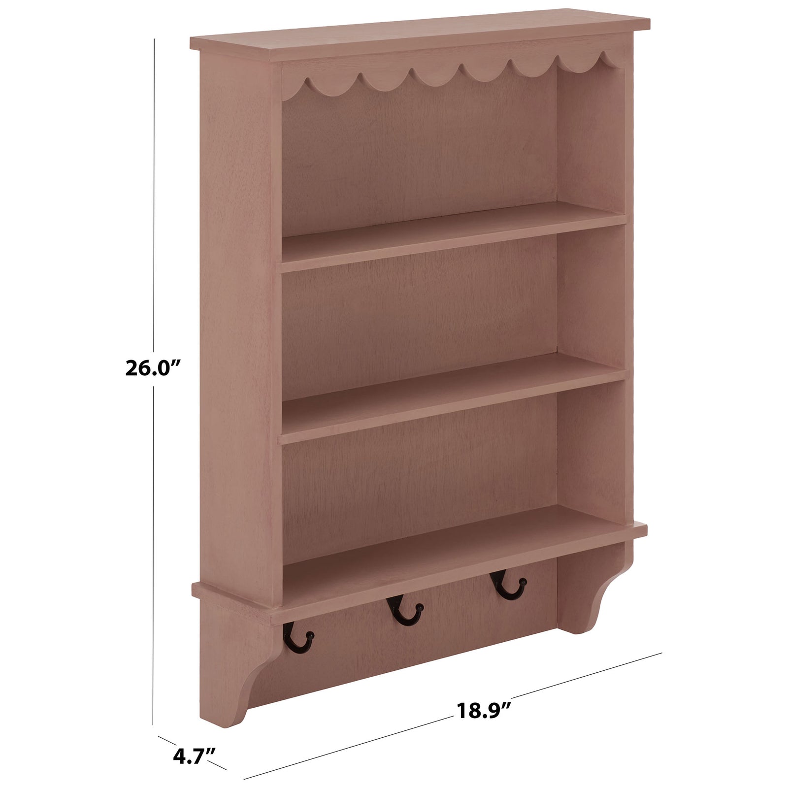 This pink wall rack measures 18.9 inches wide, 26 inches high, and 4.7 inches deep || STG5702E || dimension_studio