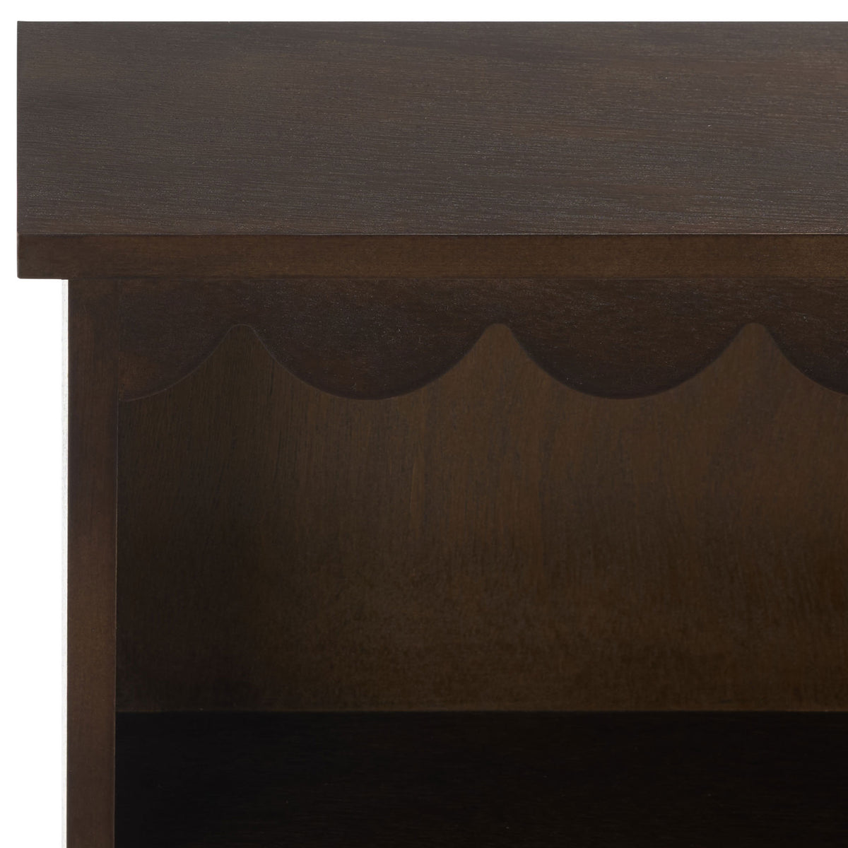 Scalloped trim brings a graceful edge to dark chocolate painted wood || STG5702F || detail_studio