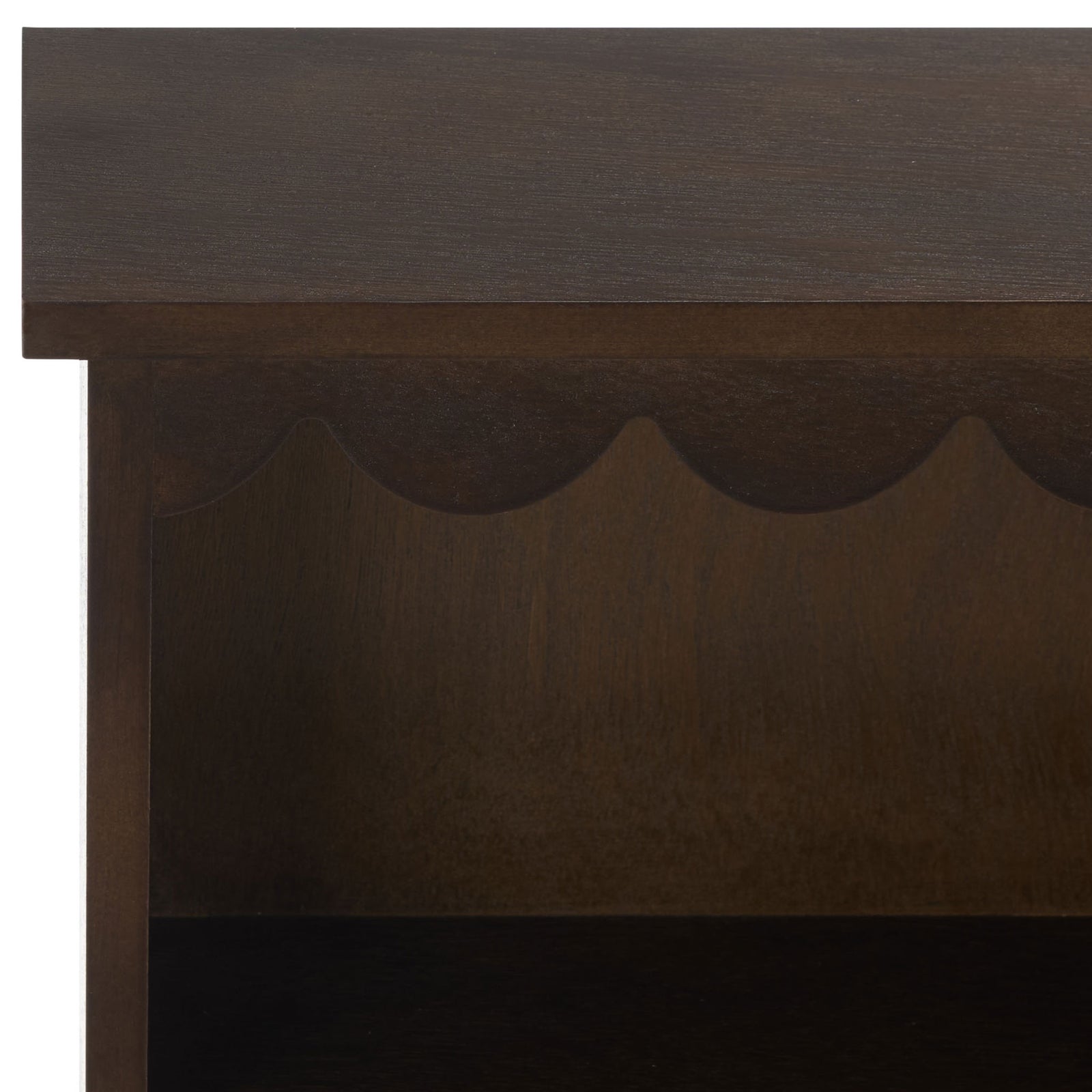 Scalloped trim brings a graceful edge to dark chocolate painted wood || STG5702F || detail_studio