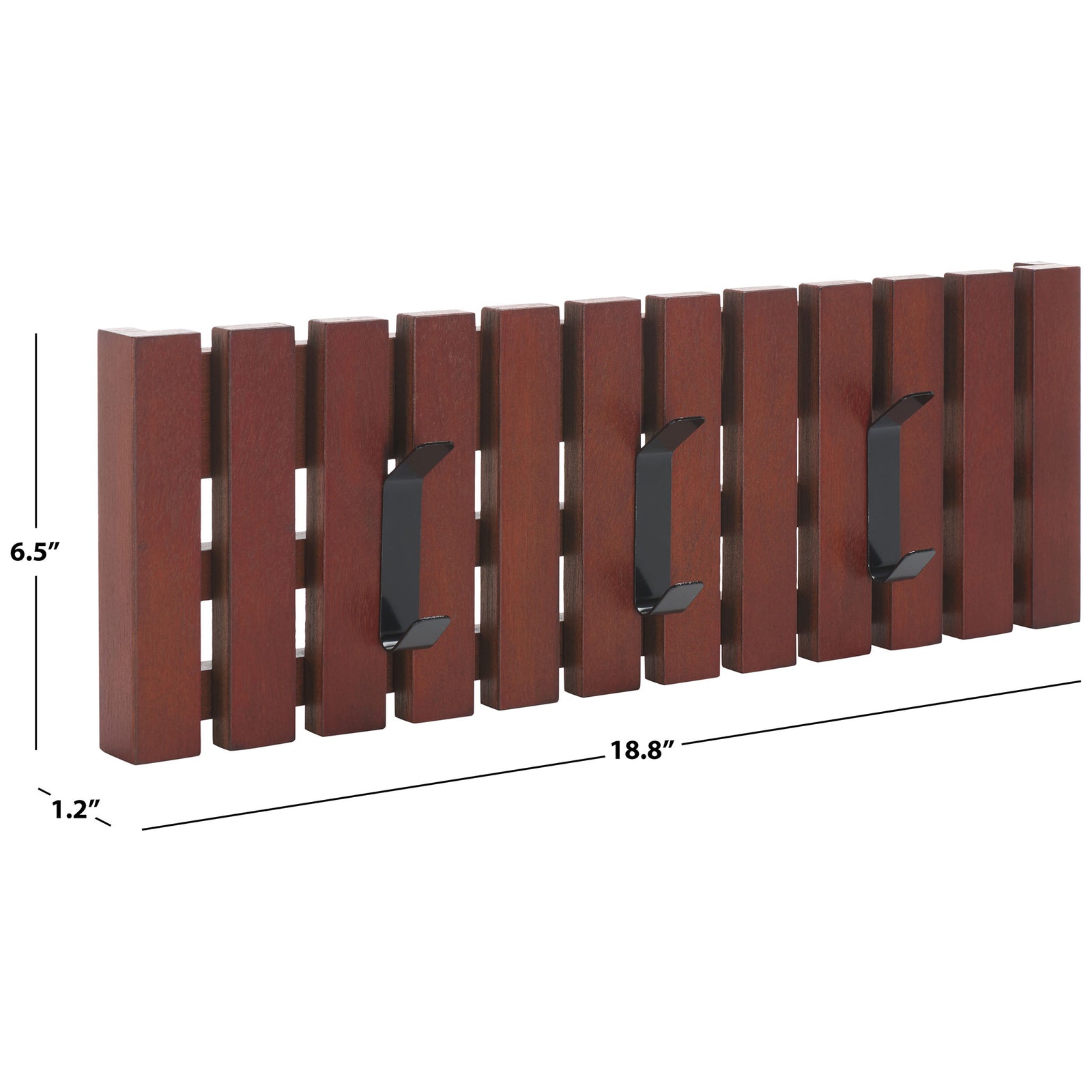 This cherry-toned rack is 18.8 inches wide, 6.5 inches high and 1.2 inches deep, with three handy hooks. || STG5704H || dimension_studio