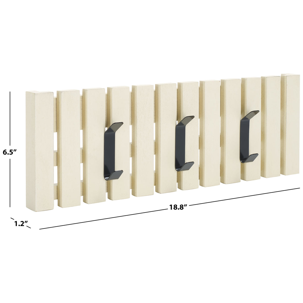 A slim 1.2-inch depth keeps this distressed white rack compact across its 18.8-inch width and 6.5-inch height.