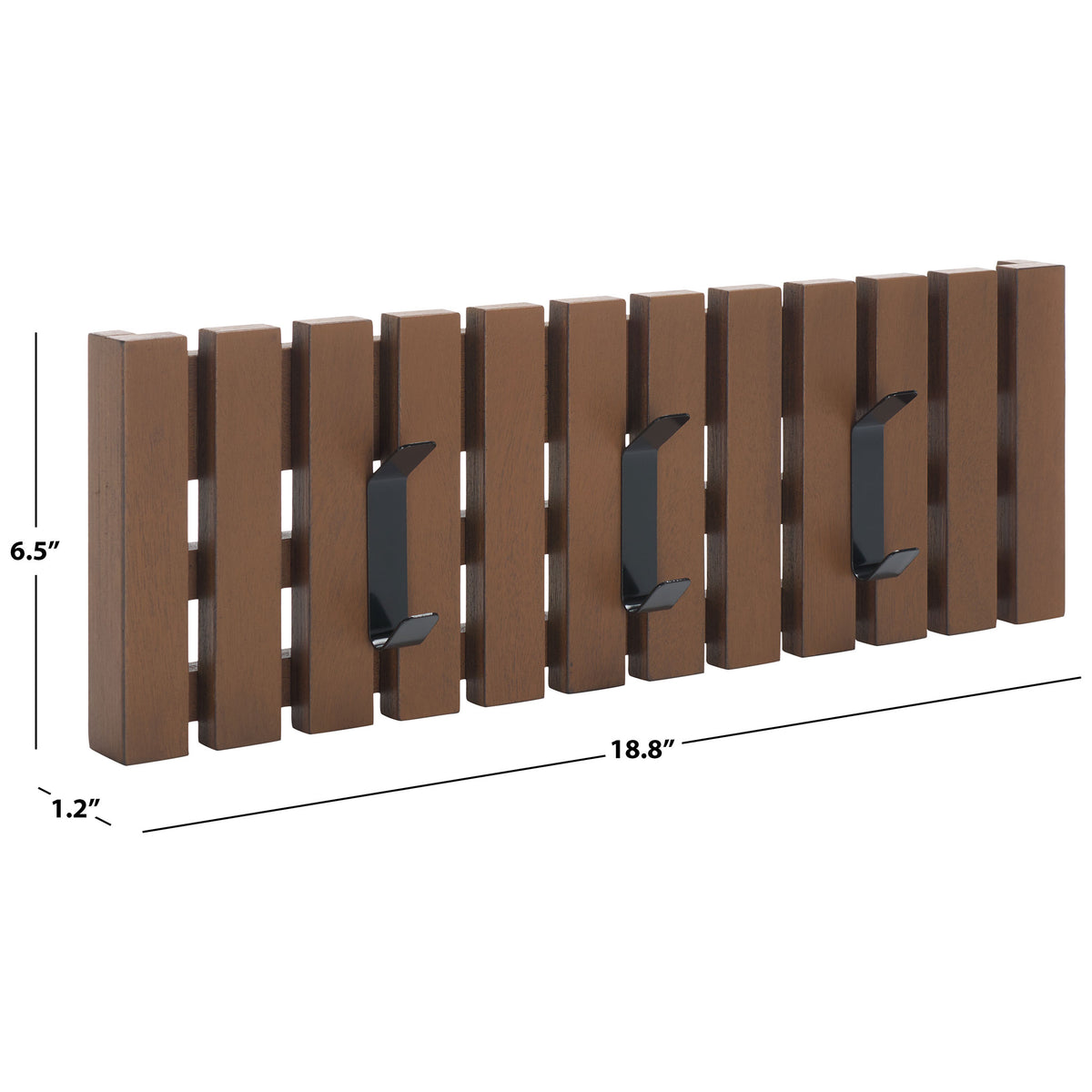 This medium brown rack measures 18.8 inches wide, 6.5 inches high and 1.2 inches deep for compact hanging space. || STG5704M || dimension_studio