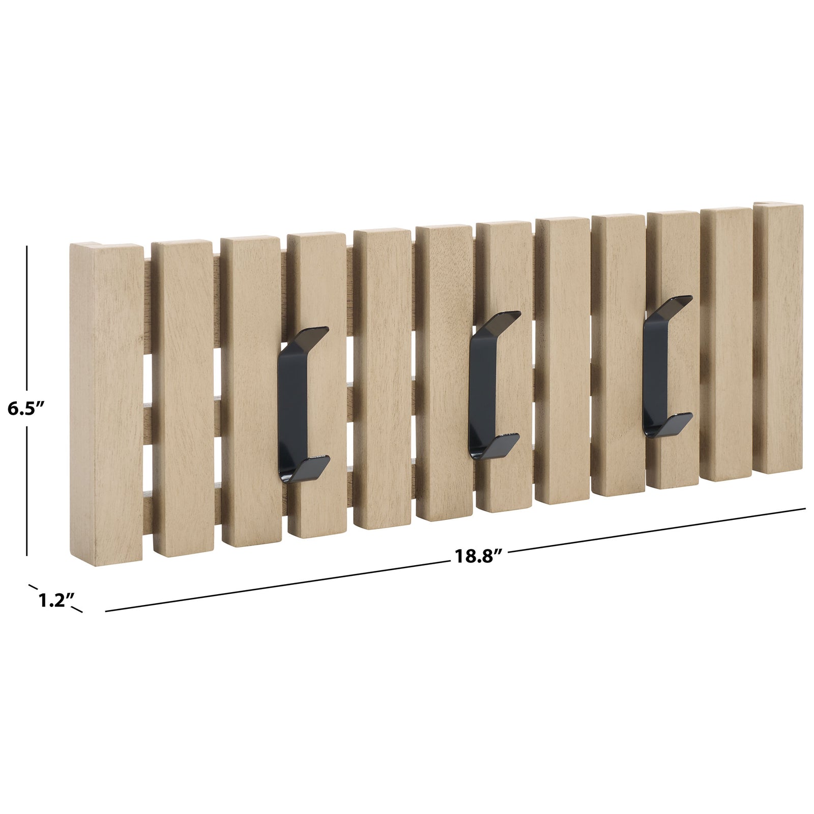 The sand-colored rack spans 18.8 inches wide, stands 6.5 inches high and extends just 1.2 inches from the wall. || STG5704N || dimension_studio