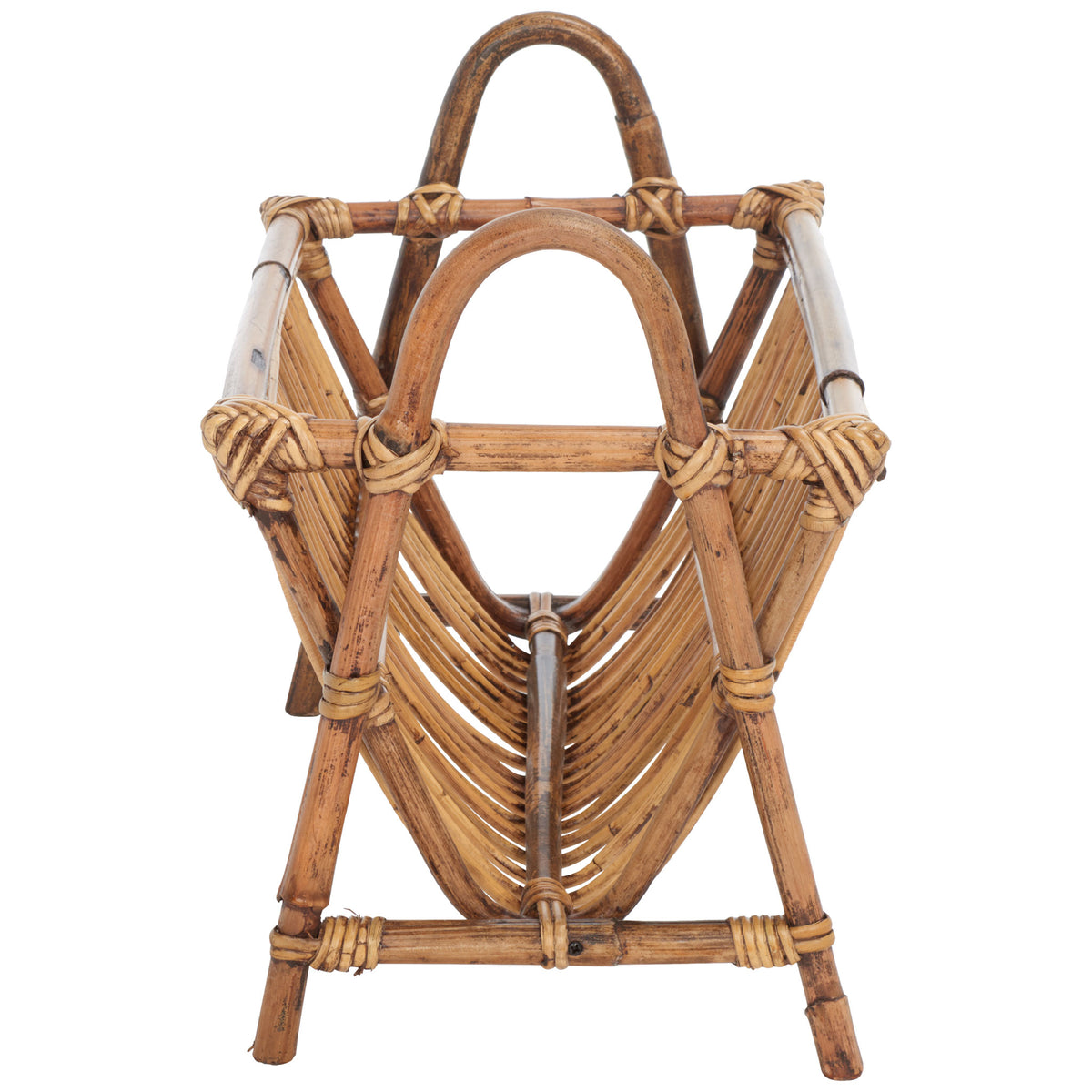 Curved rattan slats create a deep cradle beneath two arched carrying handles || STG6500A || side_studio