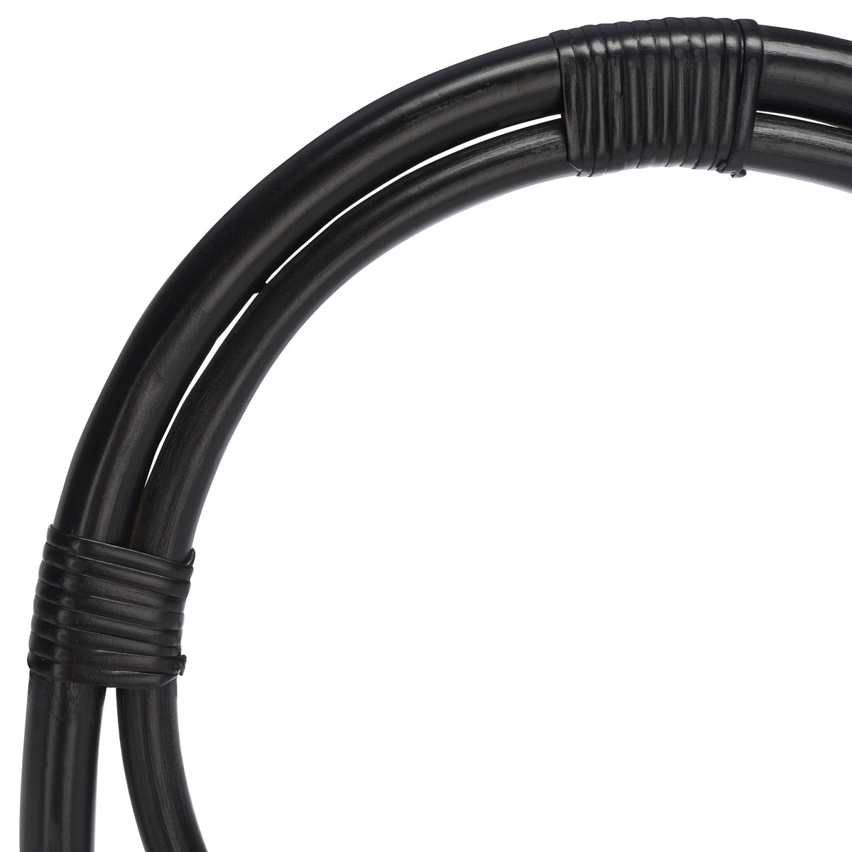 Black rattan curves are secured with tightly wound black bindings. || STG6501B || detail_studio