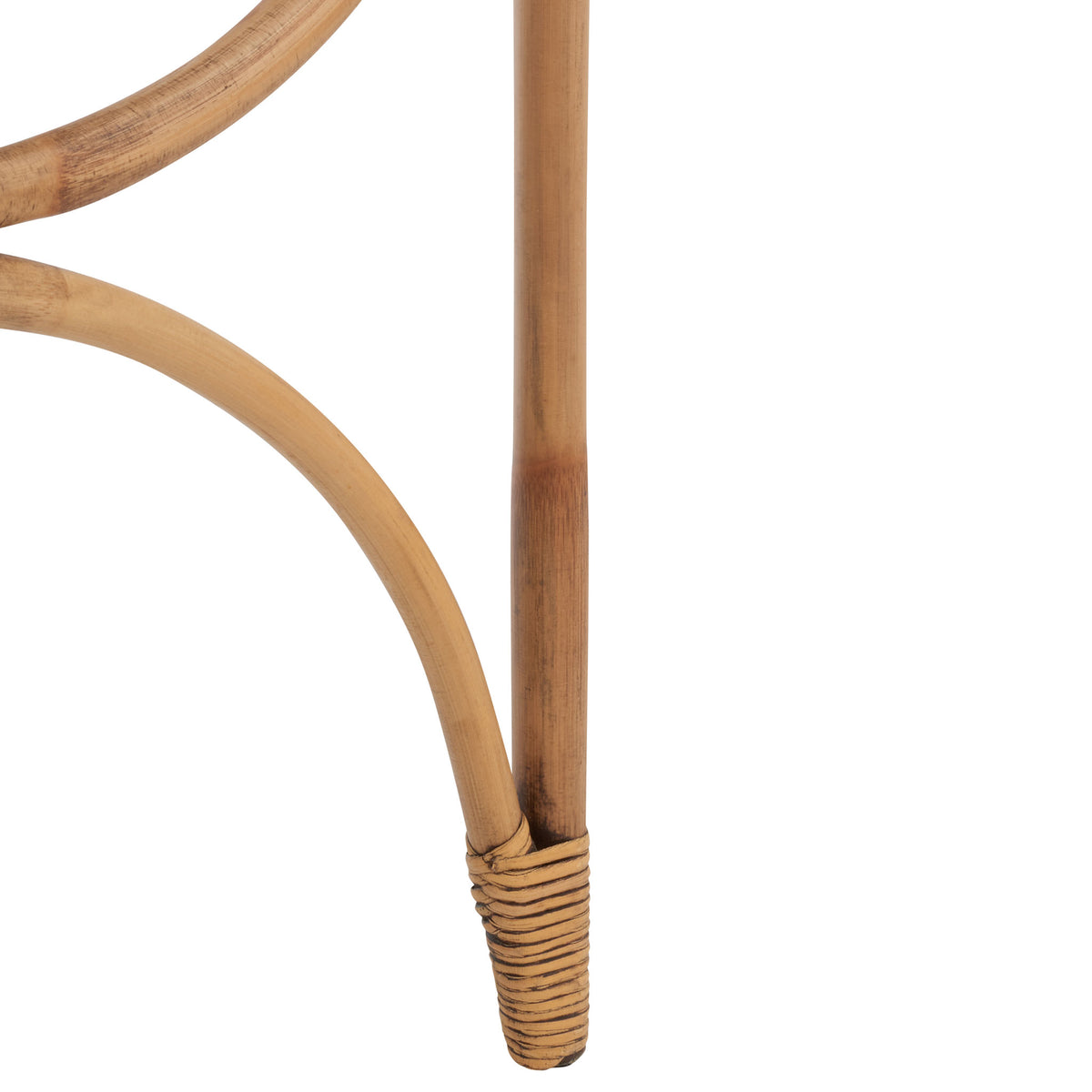 Warm brown rattan foot is neatly bound to a curved lower support. || STG6501C || leg_studio