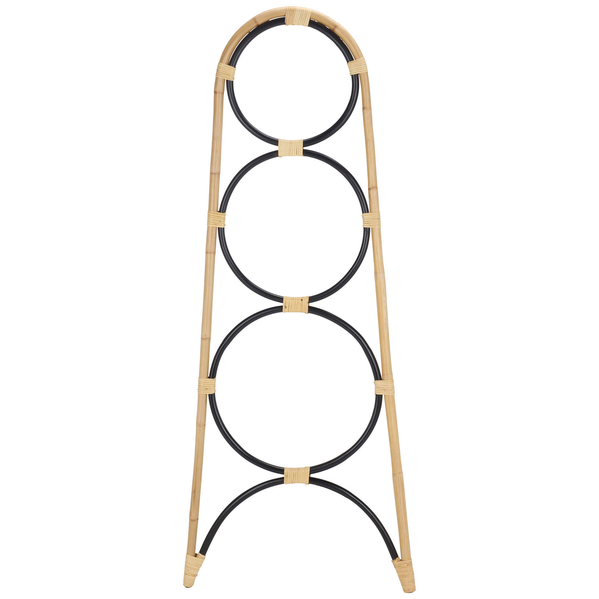 Natural rattan uprights contrast with three black circular rails and a matching arched brace. || STG6501D || front_studio