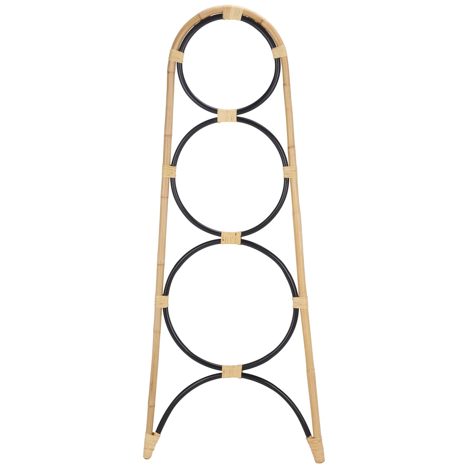 Natural rattan uprights contrast with three black circular rails and a matching arched brace. || STG6501D || front_studio