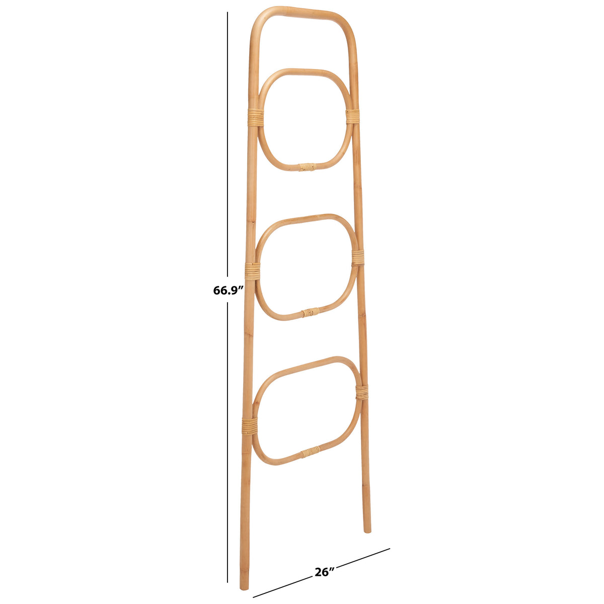 This natural rattan towel hanger spans 26 inches and stands 66.9 inches tall || STG6502A || dimension_studio