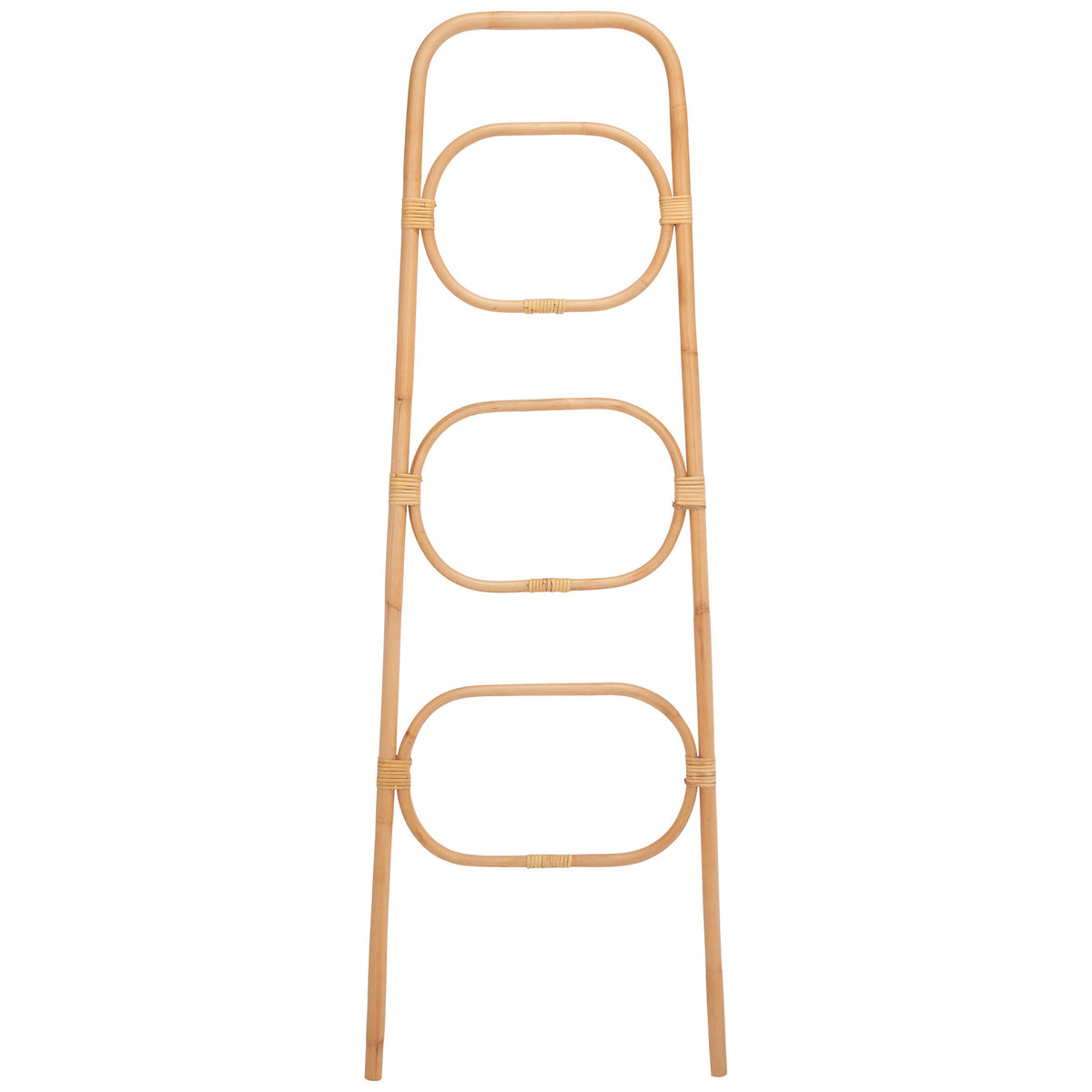 Three oval rails and tapered natural rattan legs bring an airy look to towel storage || STG6502A || front_studio