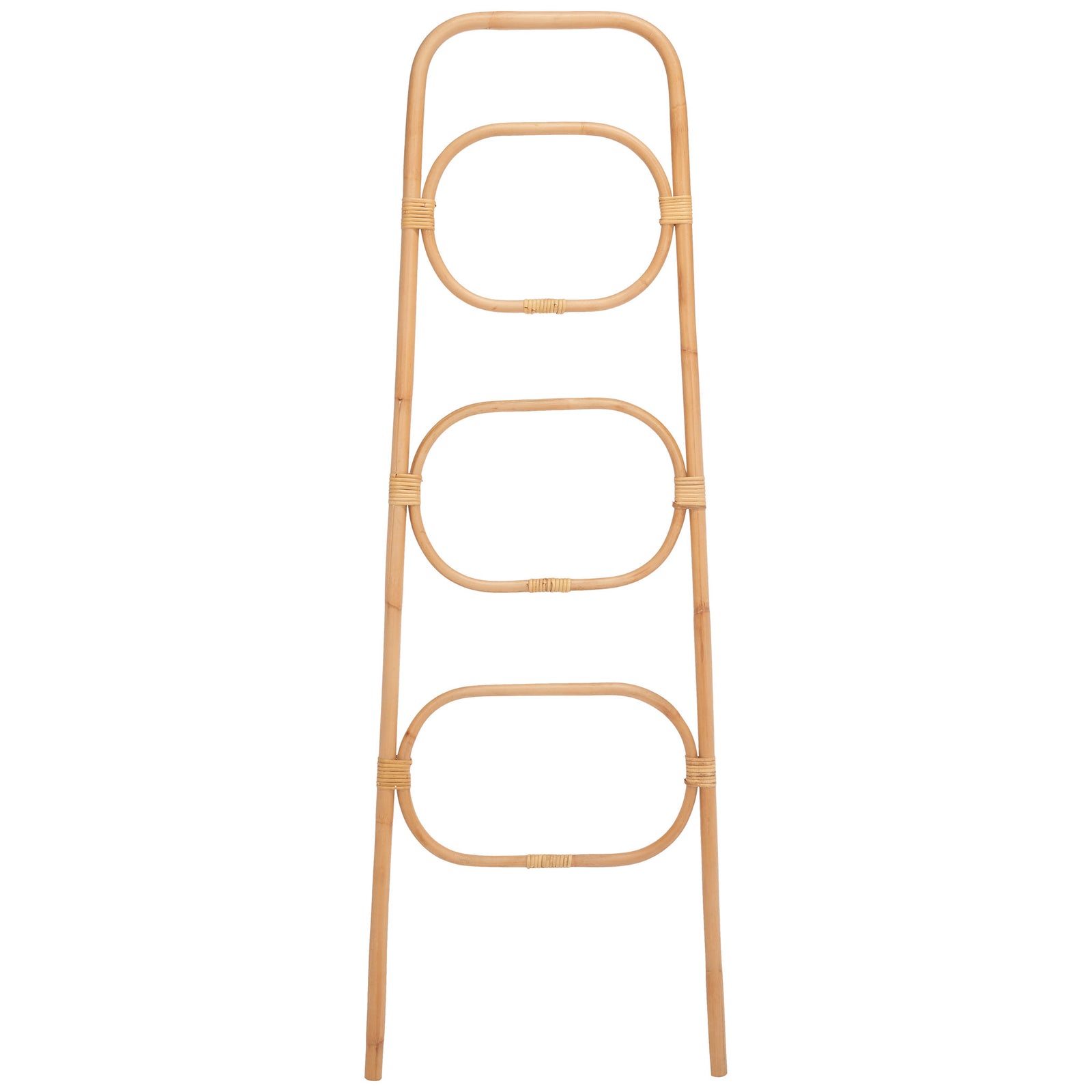 Three oval rails and tapered natural rattan legs bring an airy look to towel storage || STG6502A || front_studio