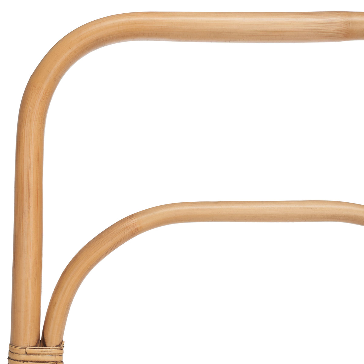 Smooth honey brown rattan forms rounded rails with wrapped joints for a natural, crafted feel