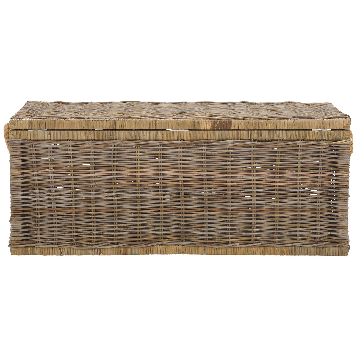 A broad rattan weave and sturdy wrapped trim give this storage trunk a relaxed, rustic feel. || STG6506A || back_studio