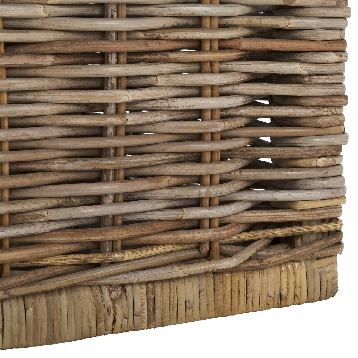 Thick rattan wrapping frames the trunk's base beneath its airy woven walls. || STG6506A || leg_studio