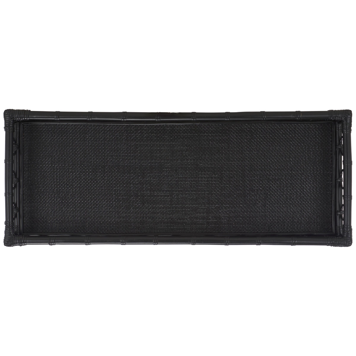 A rectangular black rattan weave forms the upper shelf inside a neatly wrapped frame || STG6509B || top_studio