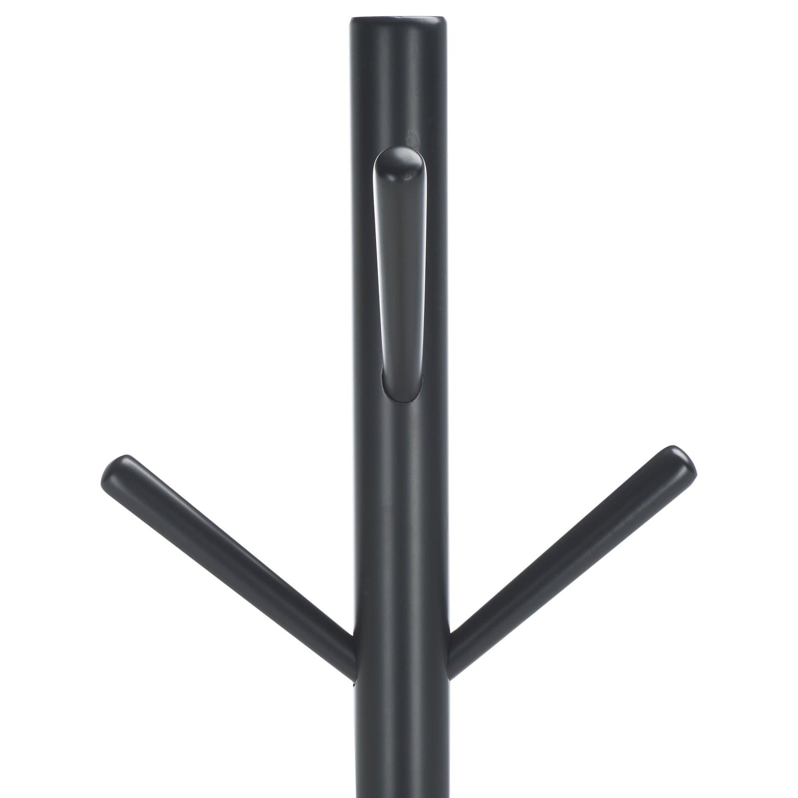 Smooth black hooks branch from a sleek wooden post with a modern matte finish || STG8500A || detail_studio