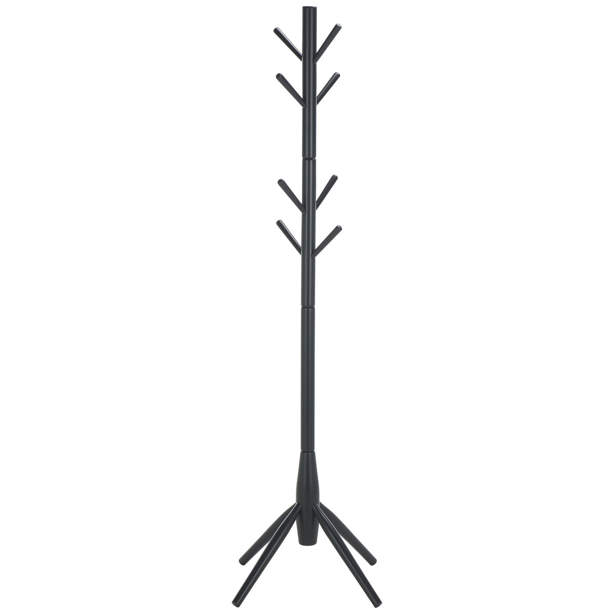 Black wooden hooks extend from a tall, streamlined post with a splayed base || STG8500A || side_studio