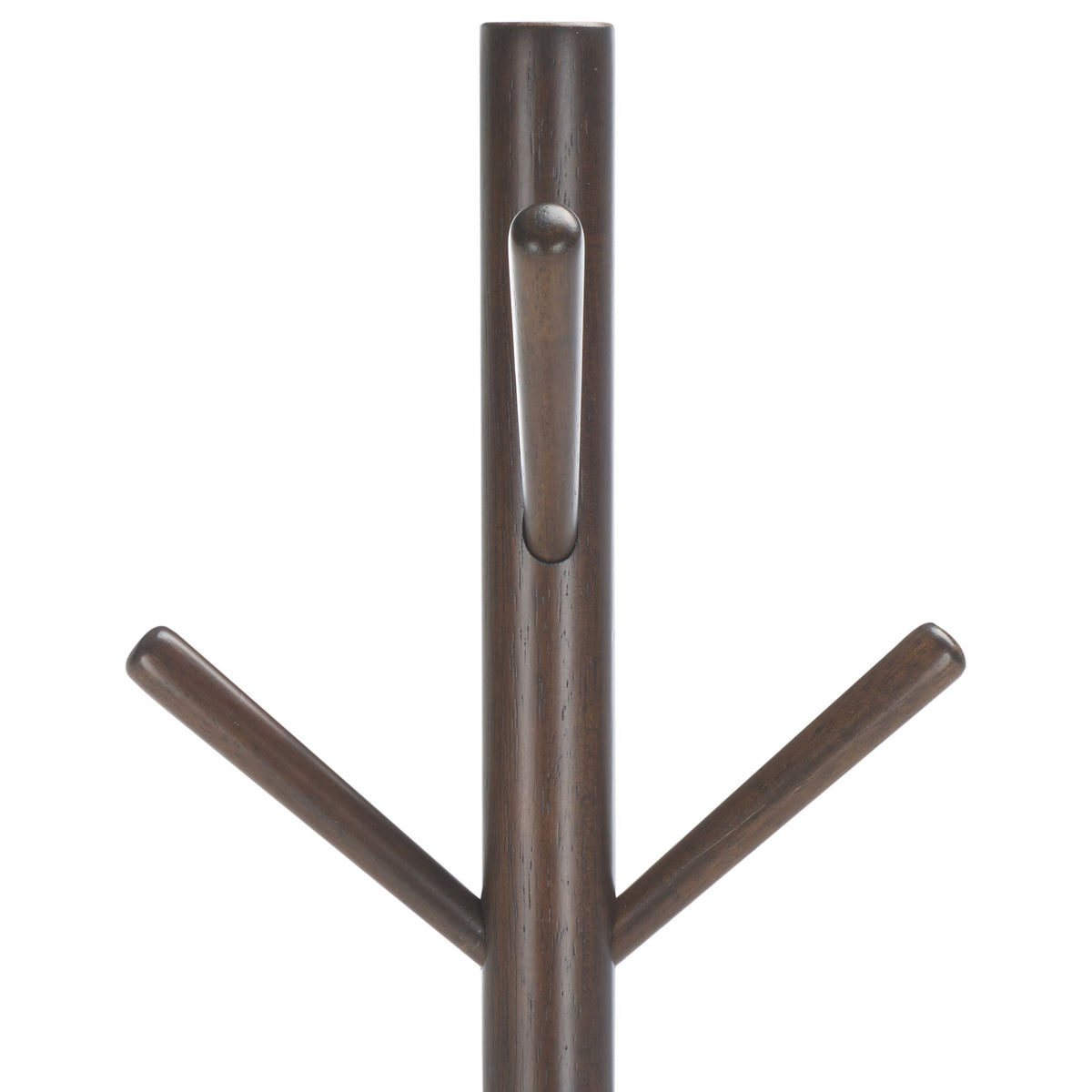 Rounded hooks branch from a dark walnut post, offering places for coats and accessories || STG8500B || detail_studio
