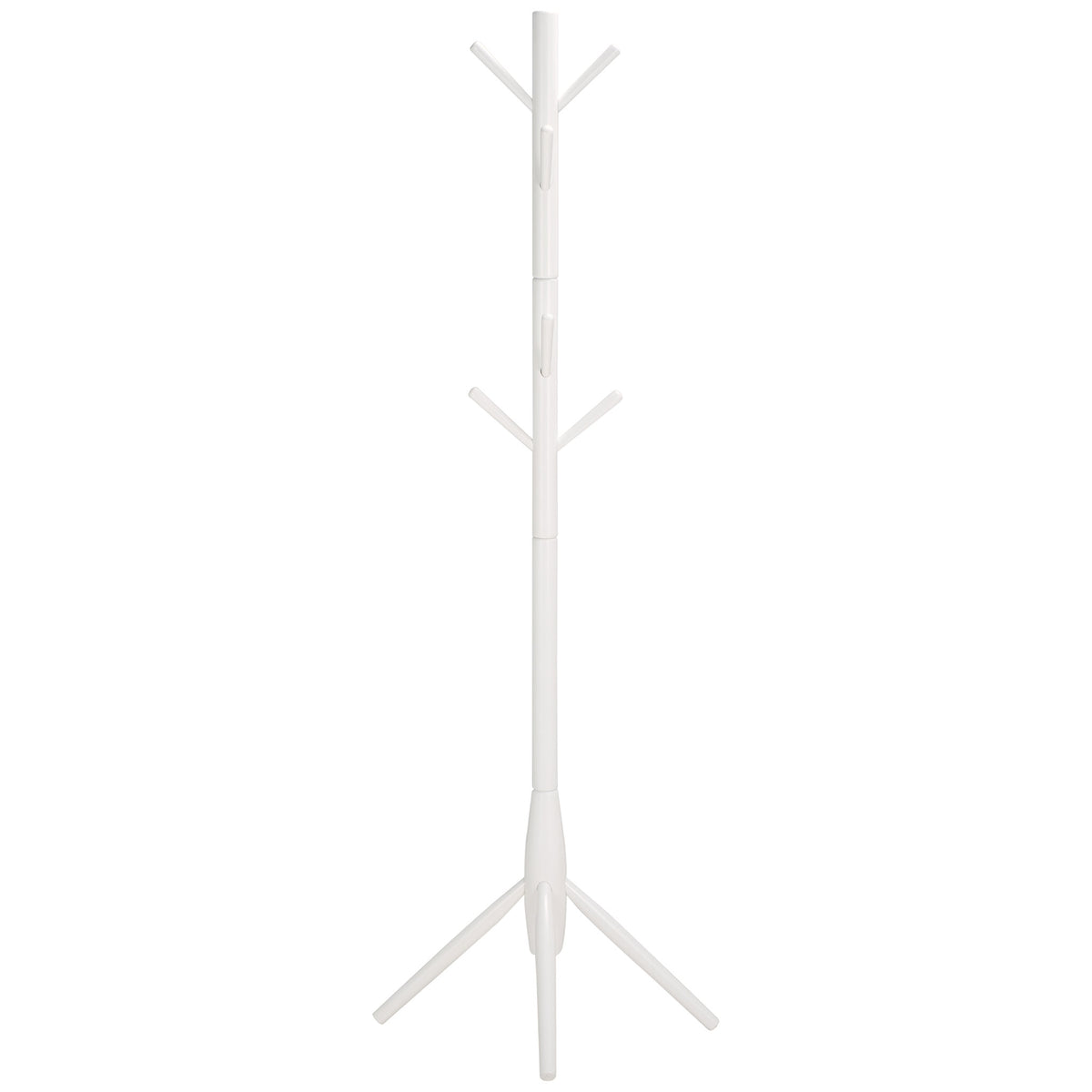 Pale whitewashed coat stand keeps a clean silhouette with rounded hooks and angled feet || STG8500C || side_studio