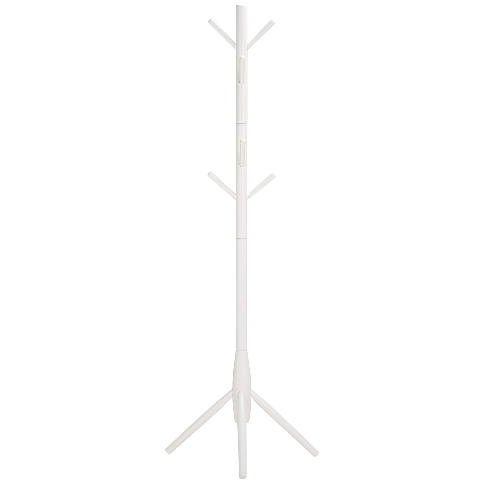 Pale whitewashed coat stand keeps a clean silhouette with rounded hooks and angled feet || STG8500C || side_studio