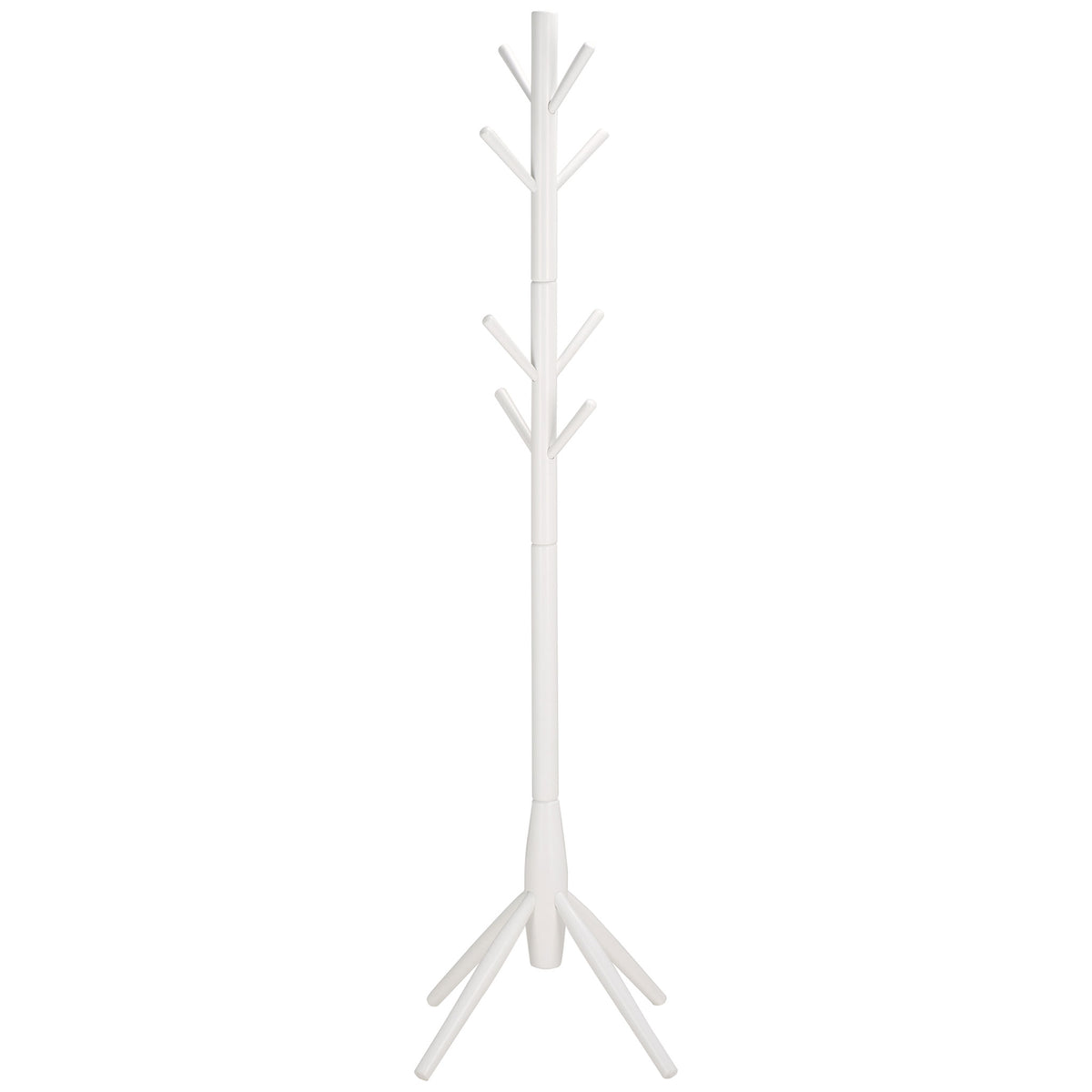 Whitewashed wooden hooks branch from a slender post above a splayed base || STG8500C || side_studio