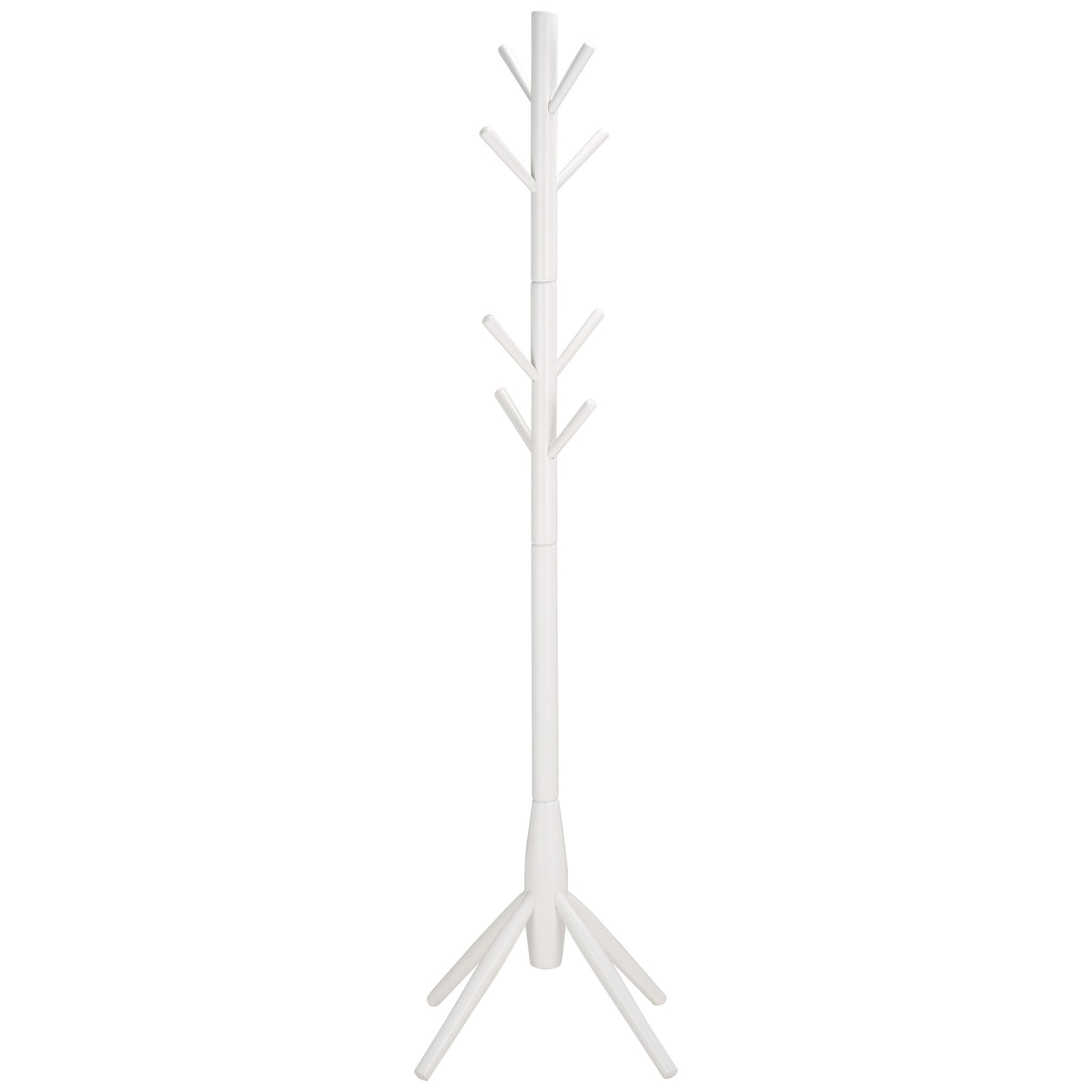 Whitewashed wooden hooks branch from a slender post above a splayed base || STG8500C || side_studio