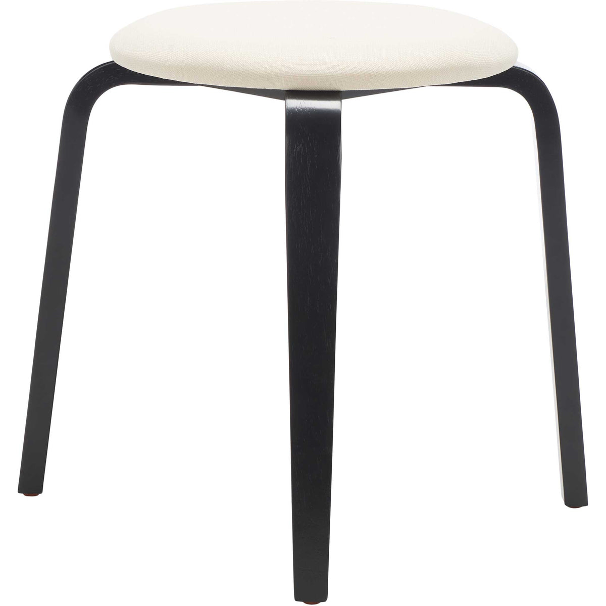 Minimalist stool with softly rounded linen seat and sculpted black legs || STL1001A || back_angle_studio